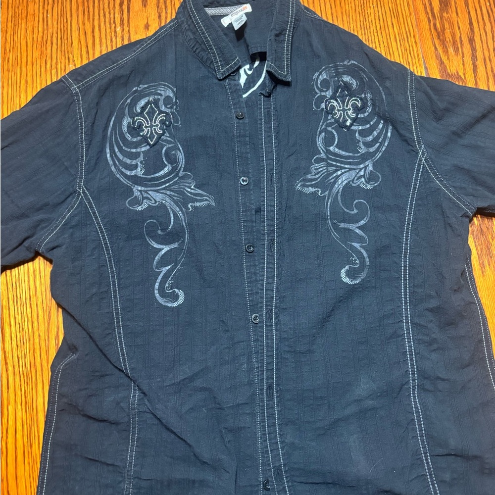Route 66 Navy Embroidered Casual Shirt